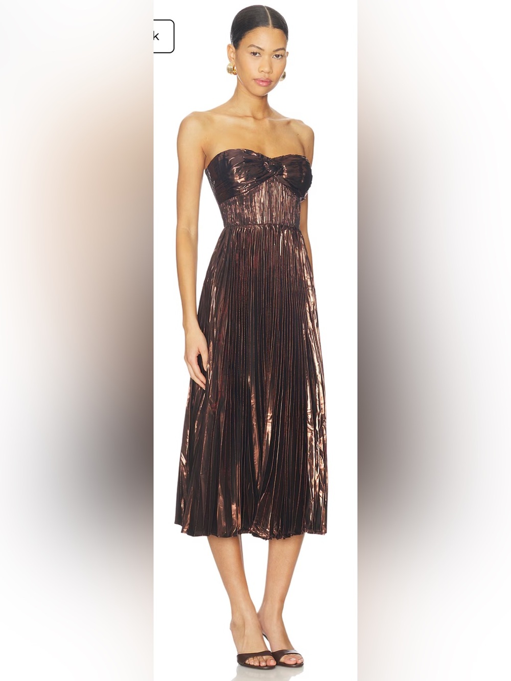 NWT! ASTR Strapless Metallic Pleated Midi Dress - Bronze/ Medium
